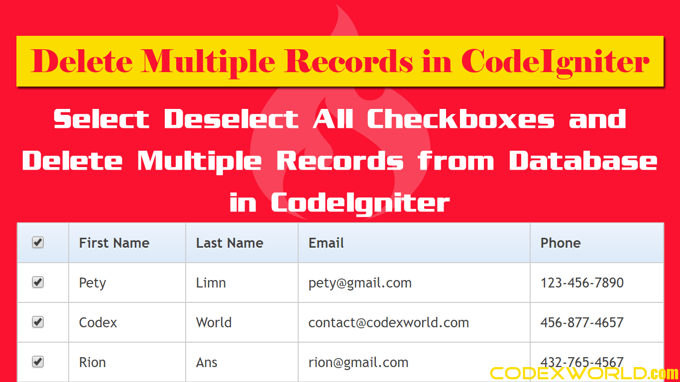 Delete Multiple Records from Database in CodeIgniter CodexWorld