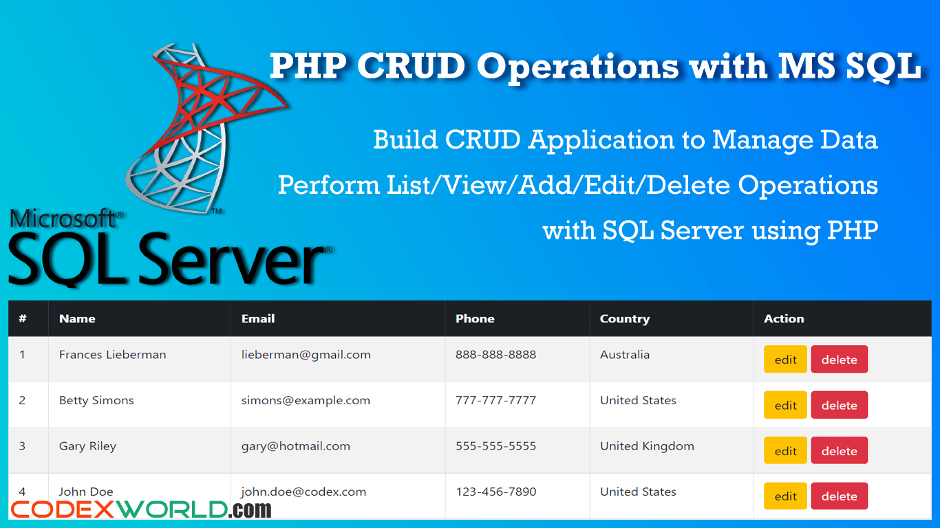PHP CRUD Operations with MS SQL Server CodexWorld