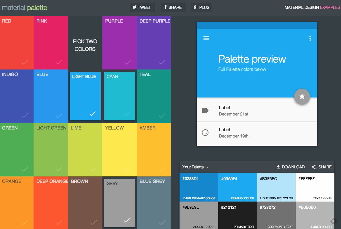 Material Palette, herramienta para obtener colores y sugerencias online