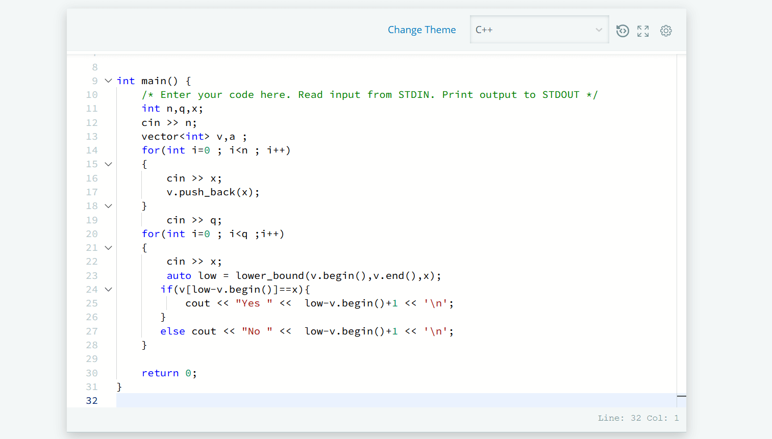 Lower Bound STL in C++ HackerRank Solution CodingBroz