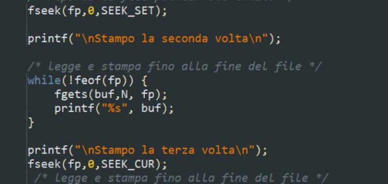 fseek in C, funzione fseek() in C, posizionare l'indicatore