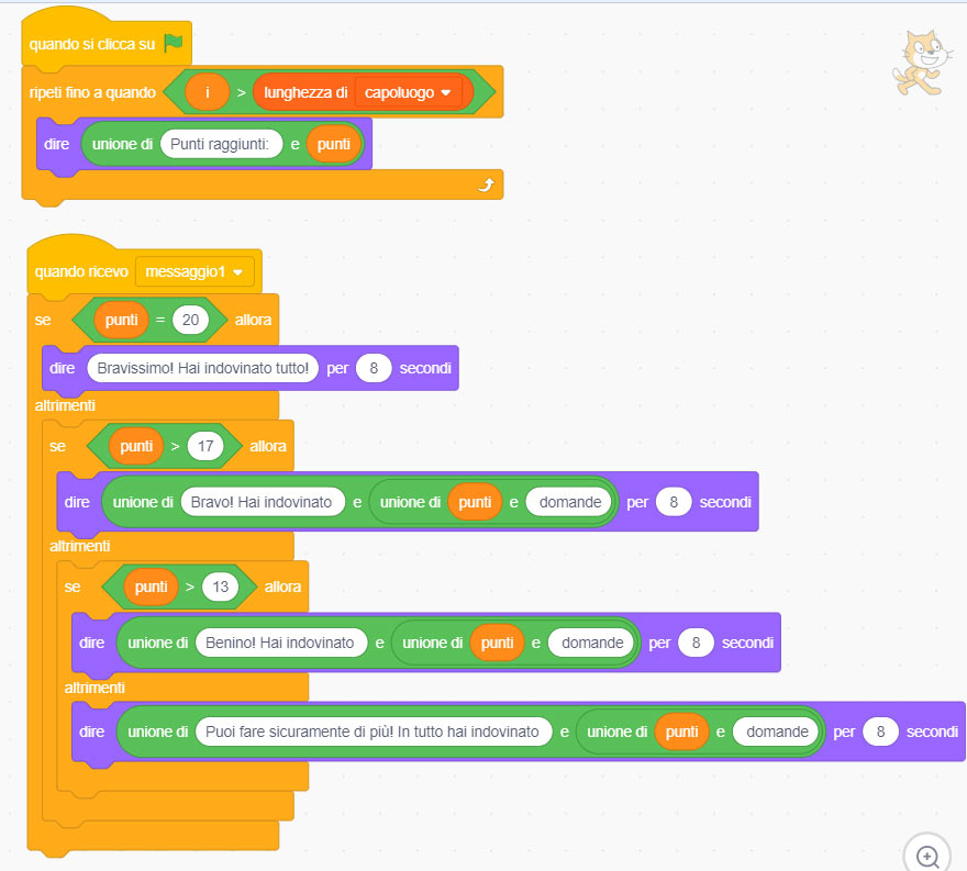Lista in Scratch, liste in Scratch, quiz di geografia lista
