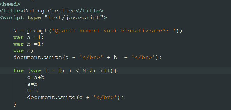 Successione di Fibonacci in JavaScript Coding Creativo