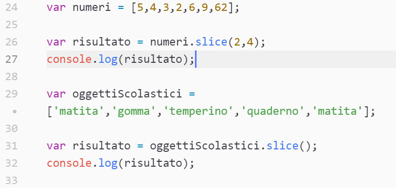 slice JavaScript, selezionare elementi da un array slice()