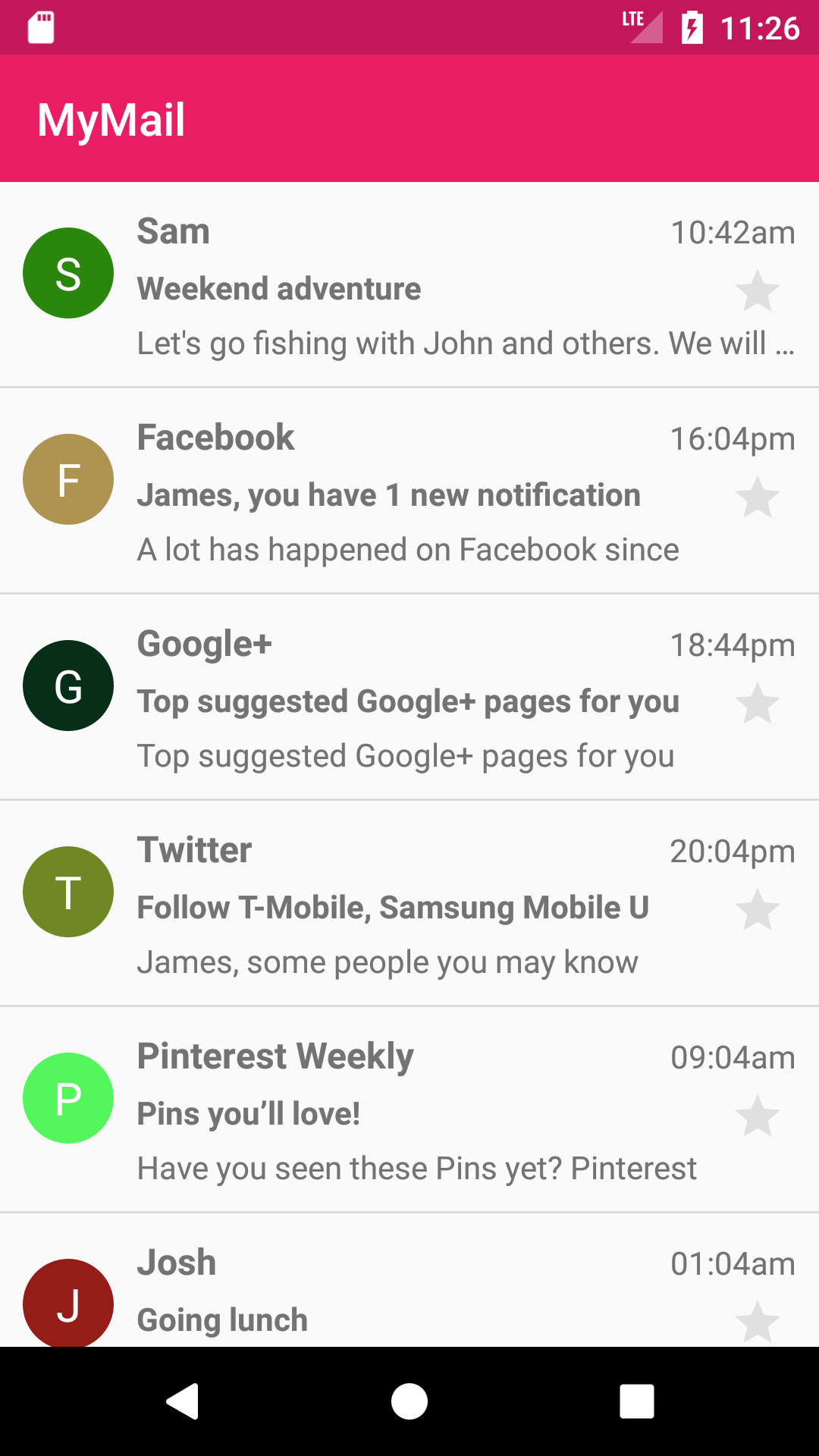 Android Recyclerview Example Show List of Emails Using Recyclerview