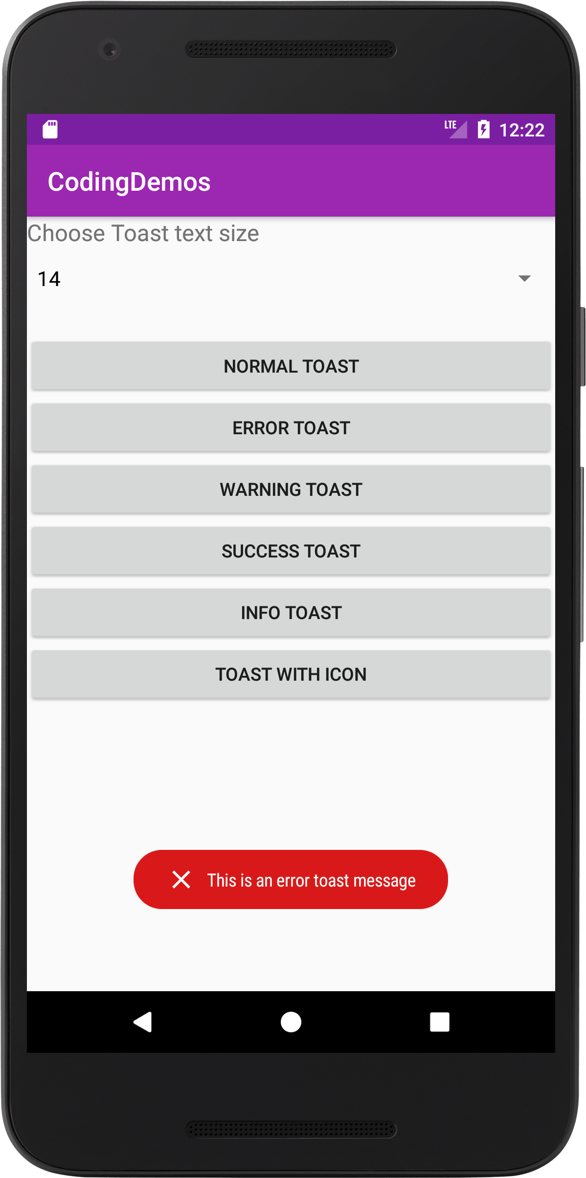Android toasty error toast message Coding Demos