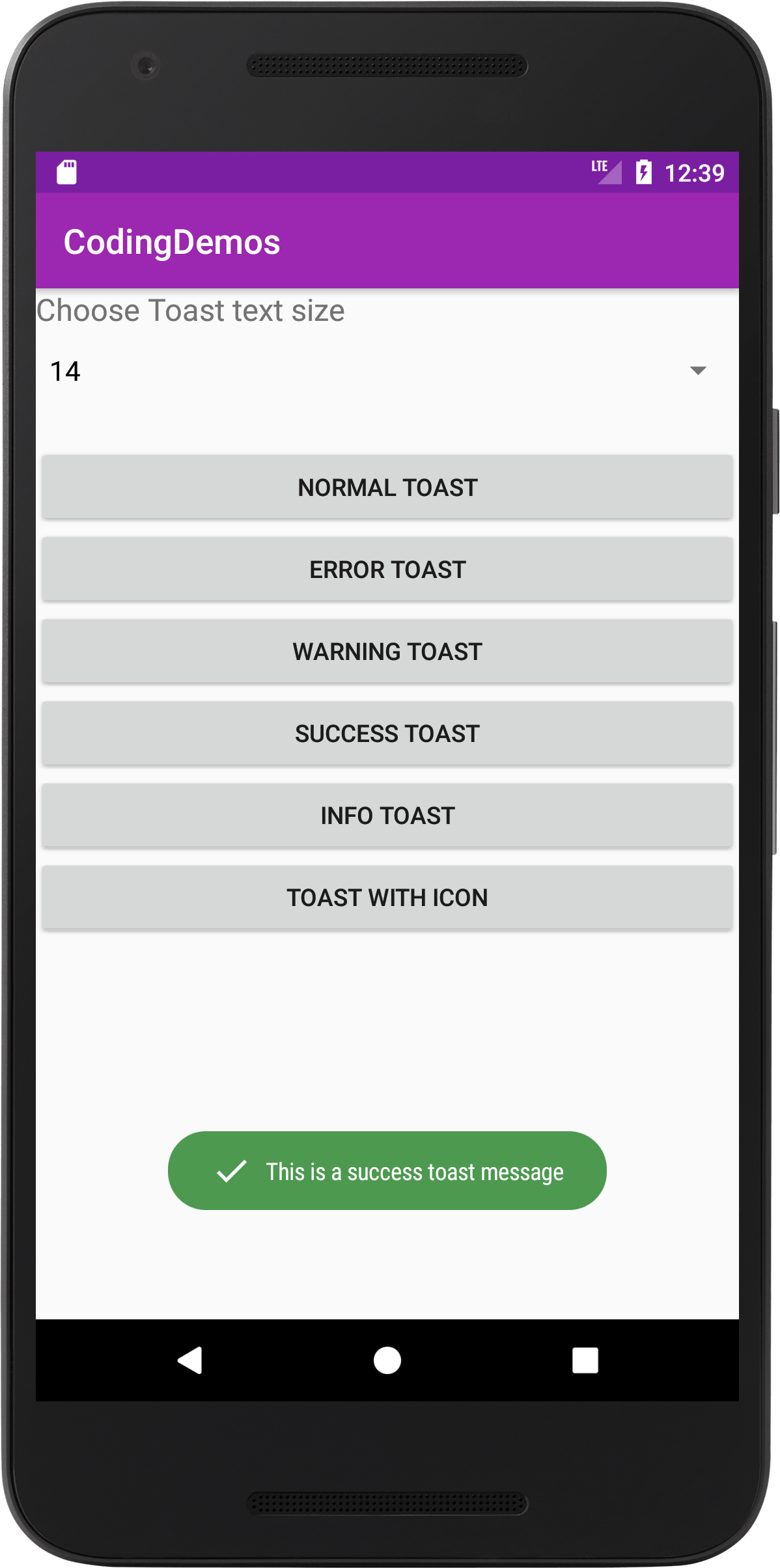 Android toasty success toast message Coding Demos
