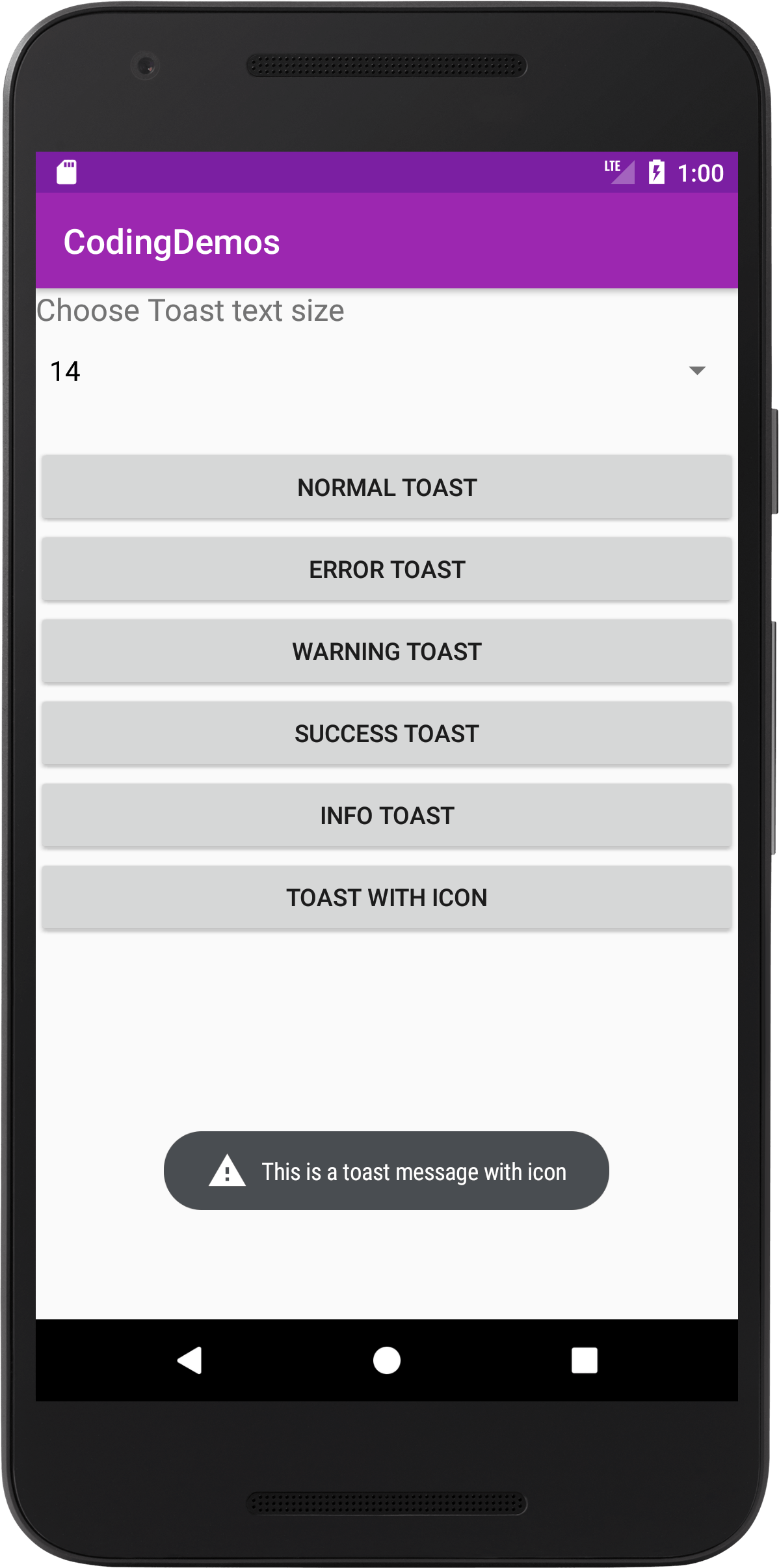Android Toast Message Custom Toast With Icon And Color Coding Demos