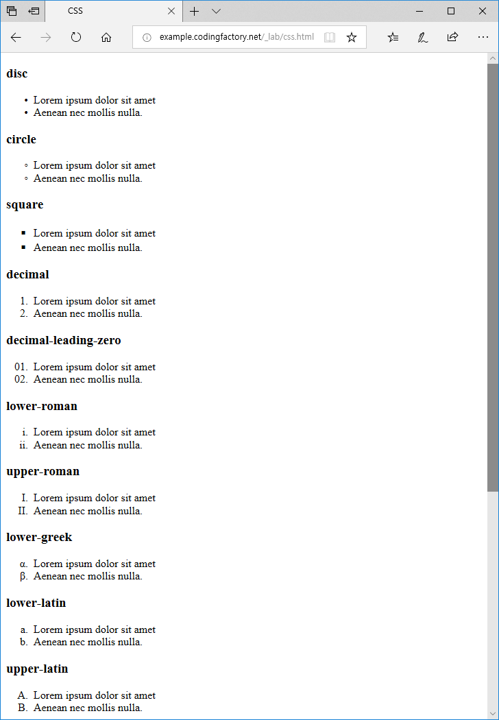 Html List Style Type