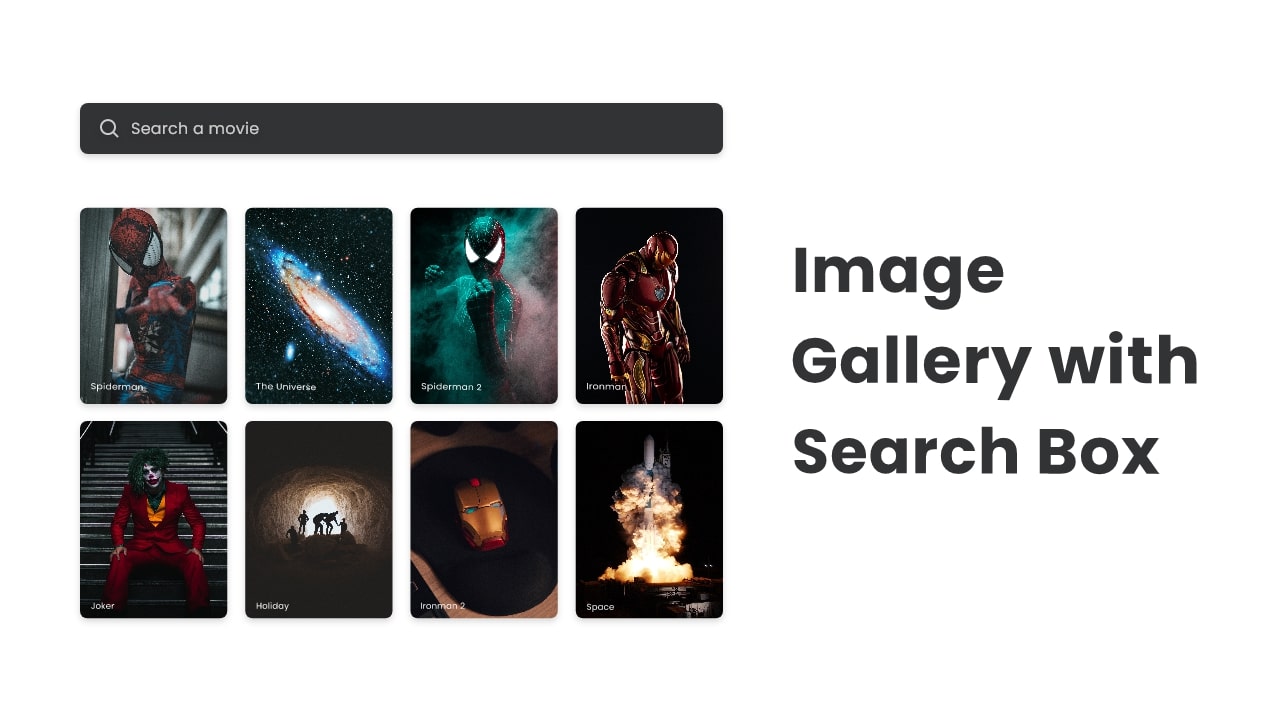 Image Gallery with Search Box in HTML CSS & JavaScript