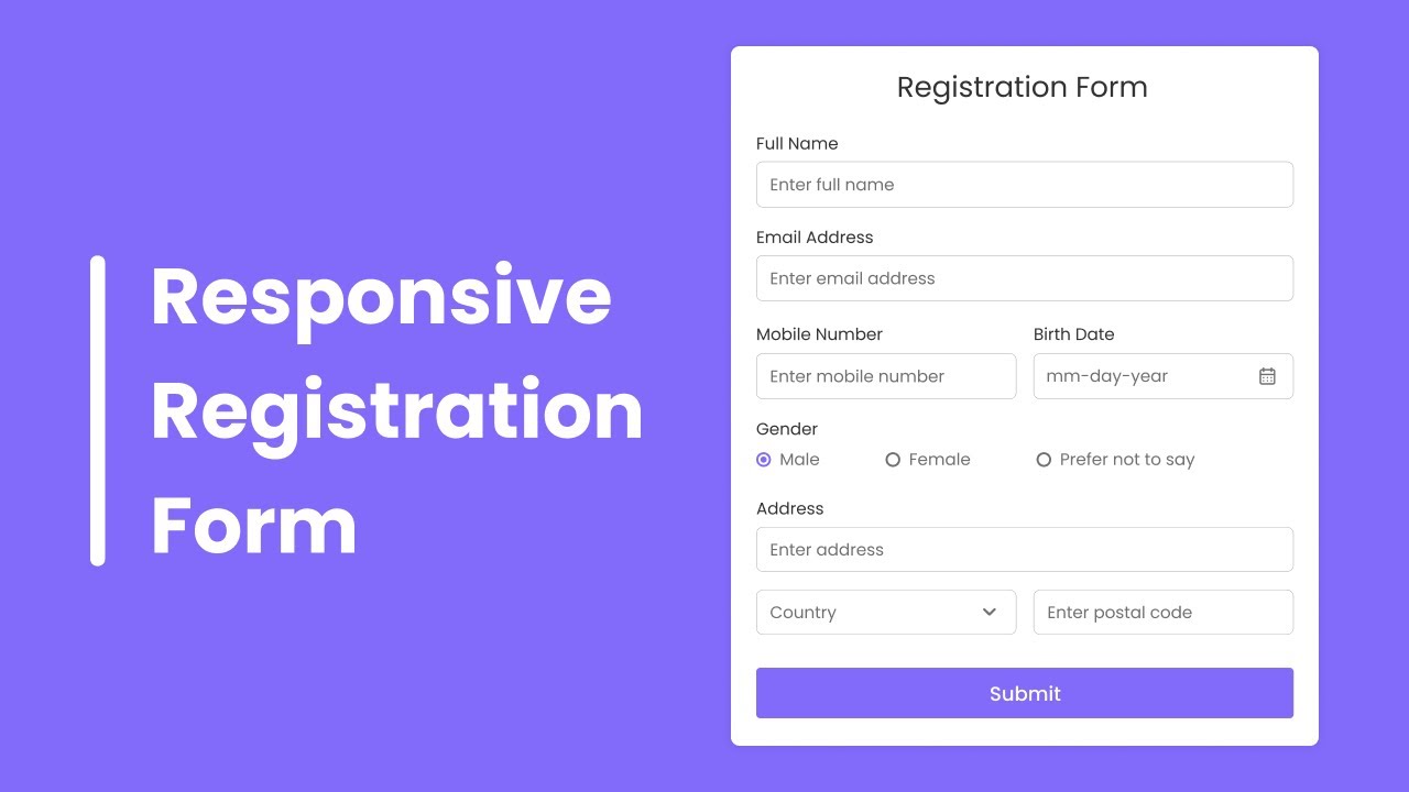 Create Responsive Registration Form in HTML & CSS
