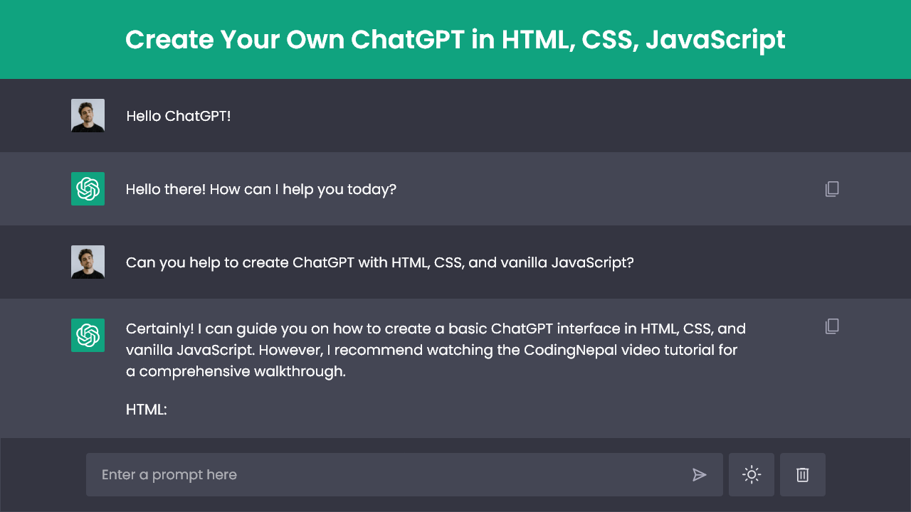 How to Create Your Own ChatGPT in HTML CSS and JavaScript