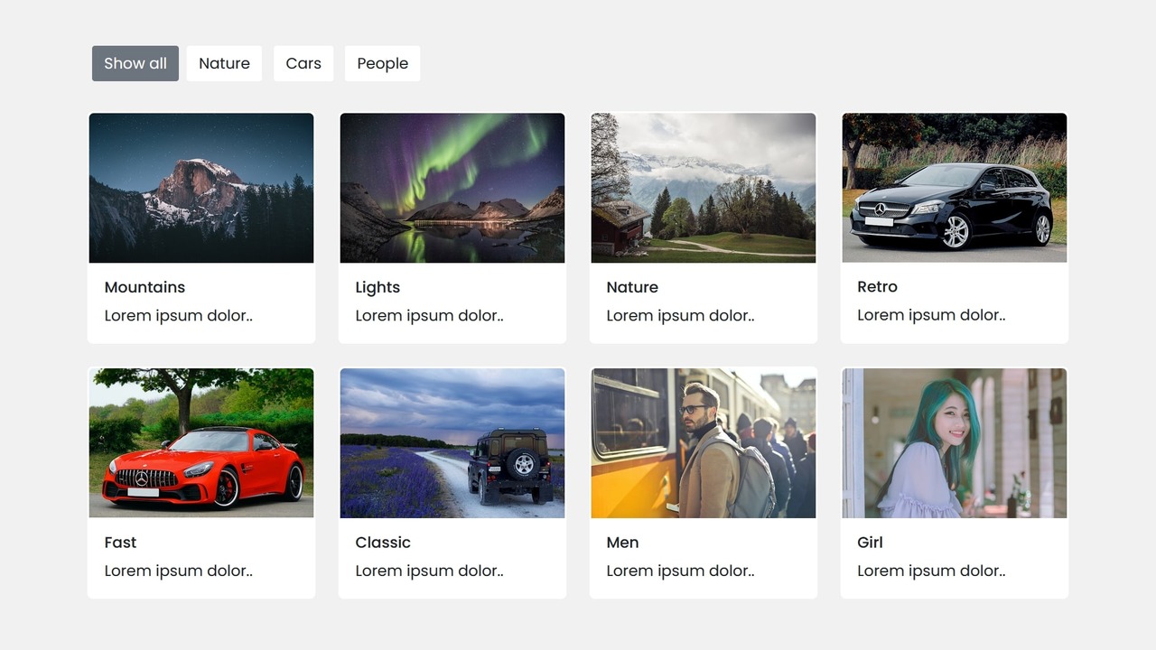 Responsive Filterable Image Gallery in HTML Bootstrap & JavaScript