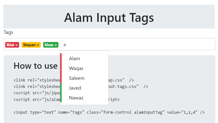 Alam input tags jQuery plugin Coding Sips