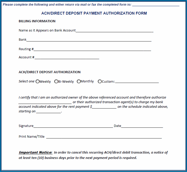 Printable Direct Deposit Authorization Form