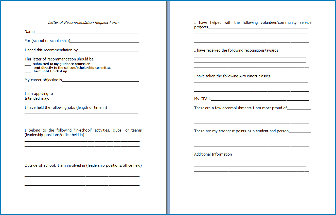 Letter of Recommendation Request Template (Word)