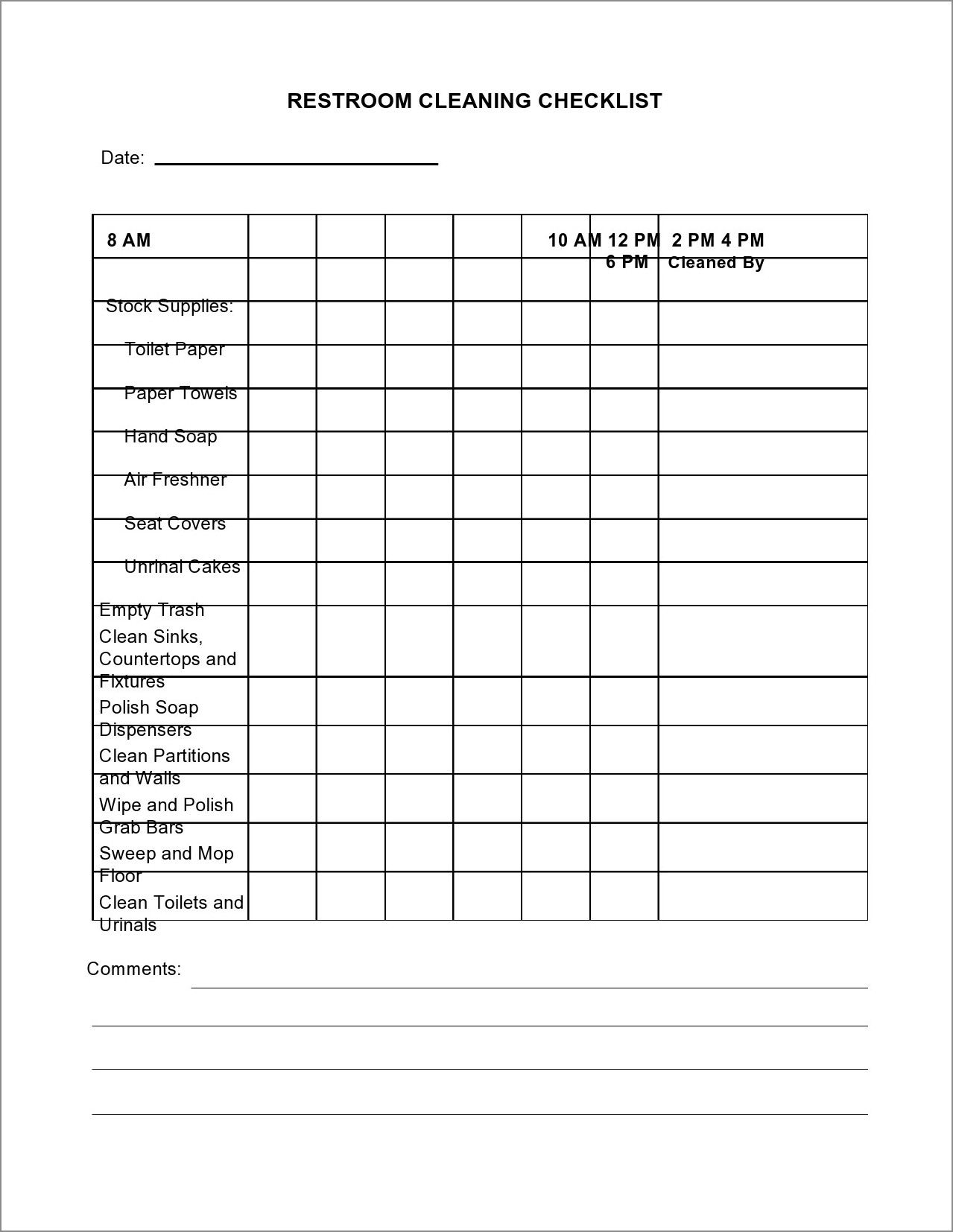 Printable Bathroom Cleaning Schedule Template