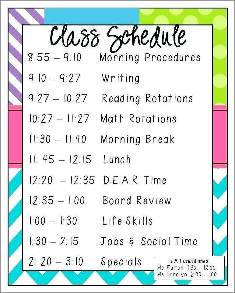 Free Printable Classroom Schedule Template Free Printable Classroom Schedule Template