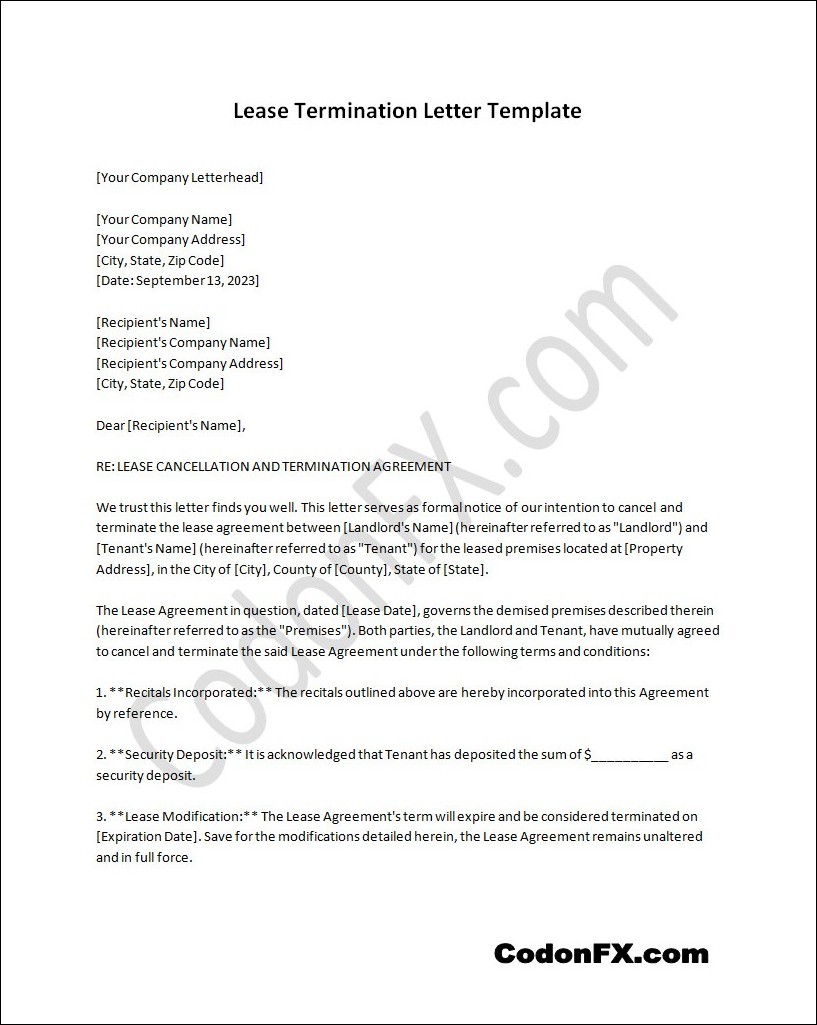 Lease Termination Letter Template (With Sample)