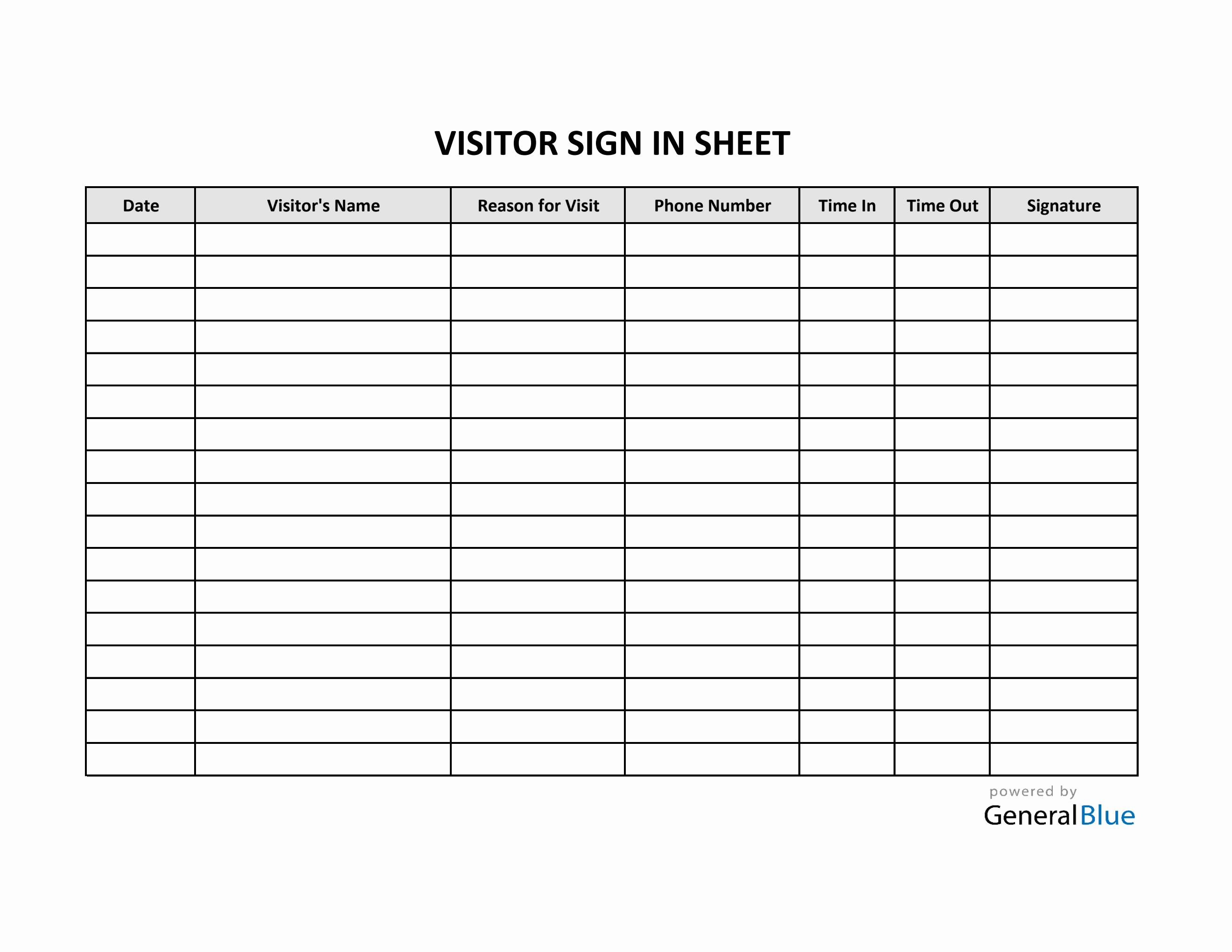 Visitors Signin Sheet Template