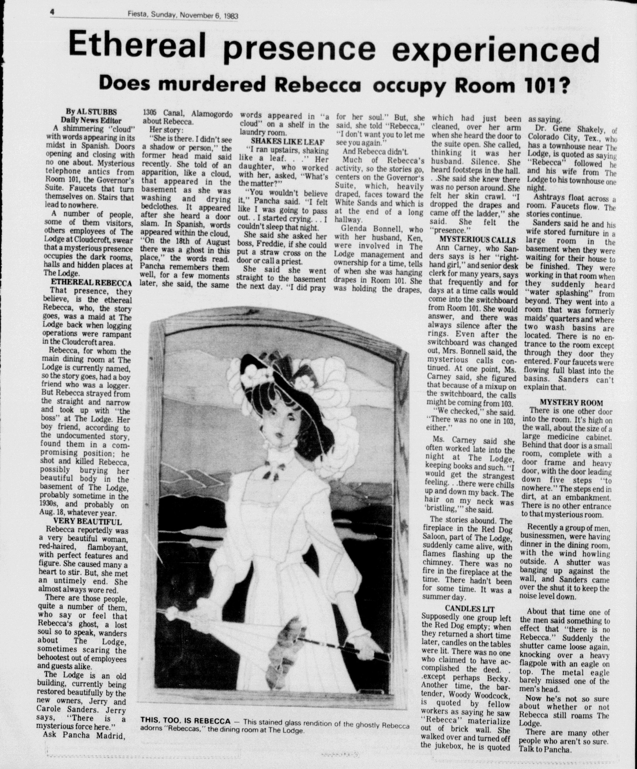 The Lodge at Cloudcroft, first newspaper article about the ghost.