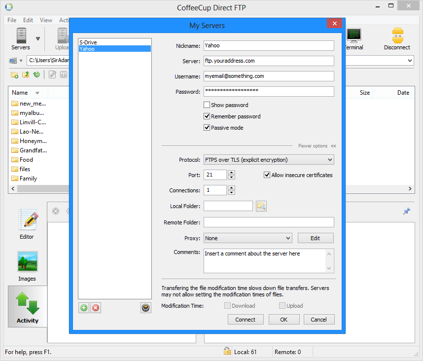 Setting up your Yahoo Server CoffeeCup Software