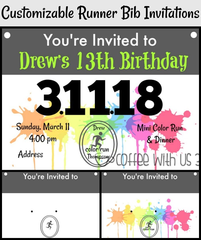 Runner Bib Invitations for a Birthday Party Coffee With Us 3