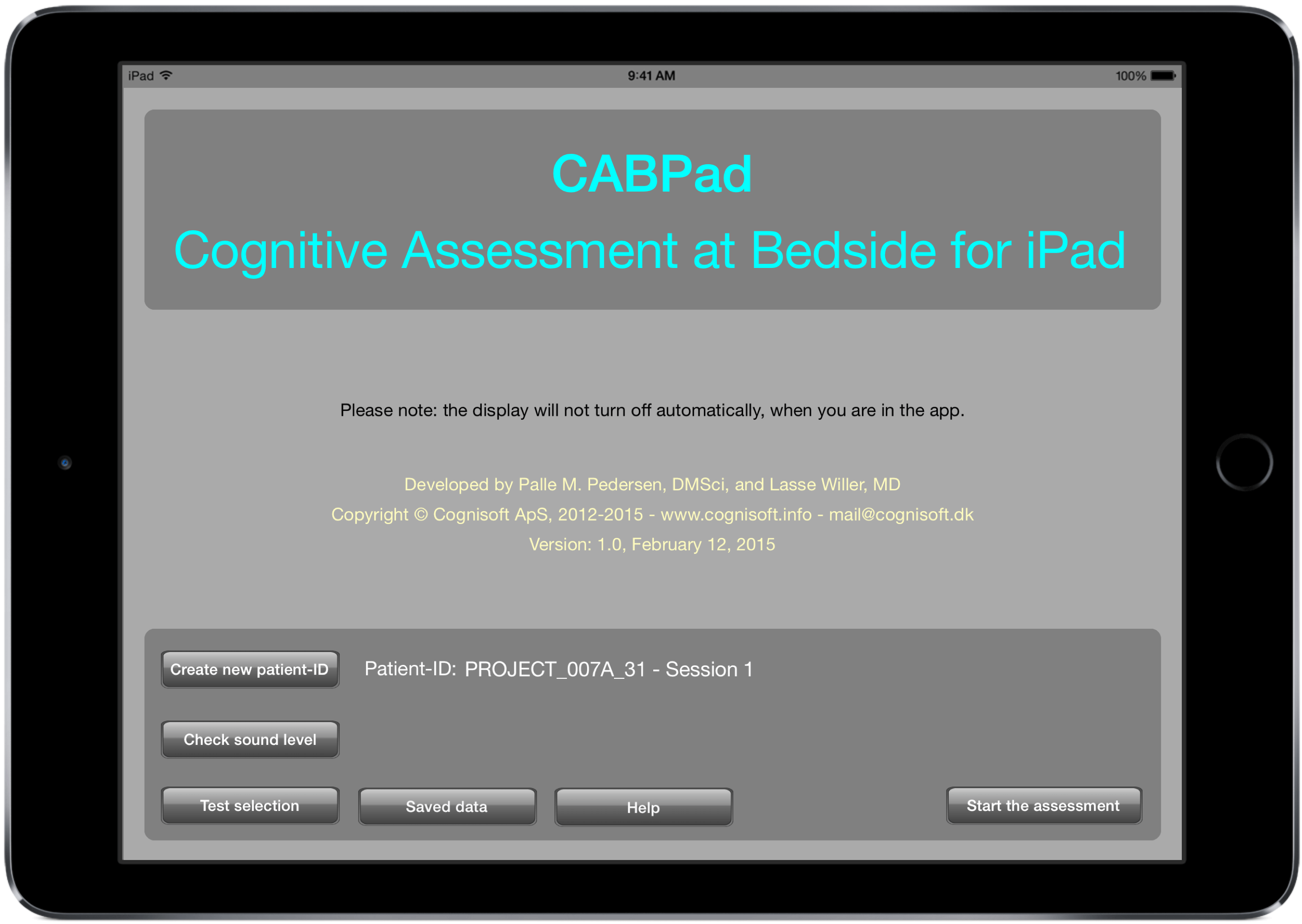CABPad Cognitive Assessment at Bedside with iPad