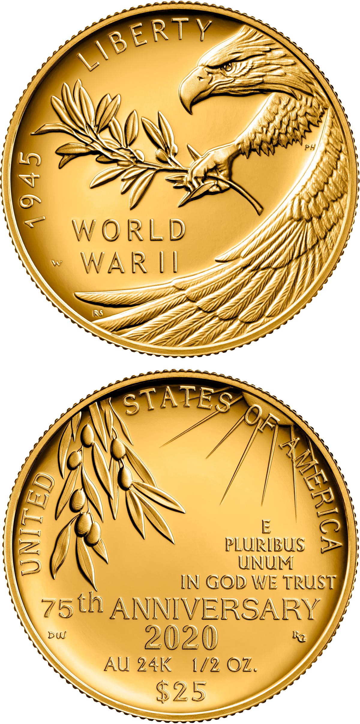 100 dollars coin End of World War II 75th Anniversary USA 2020