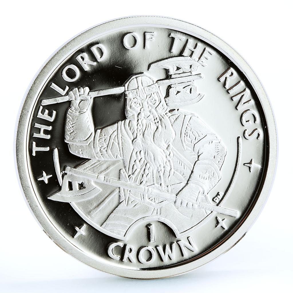 Isle of Man 1 crown Lord of the Rings Gnome Warrior Gimli proof silver