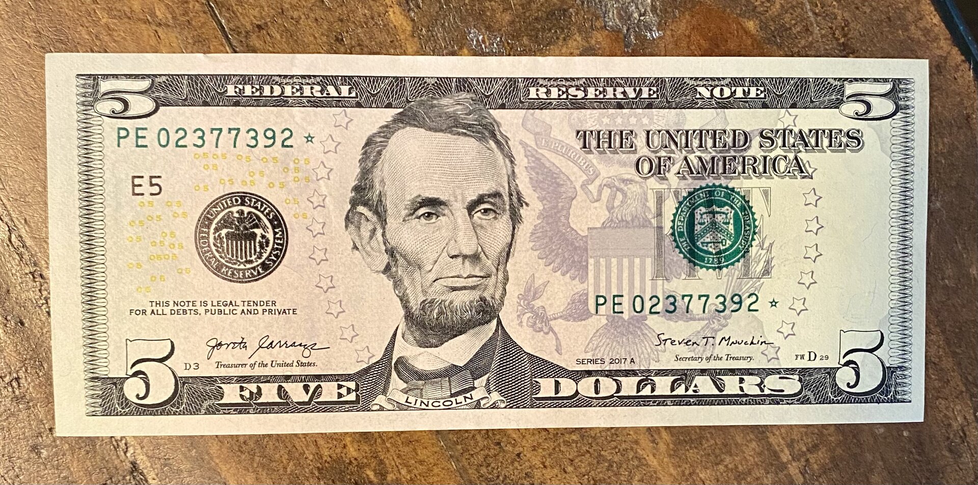 2017 A Five dollar star note Coin Talk