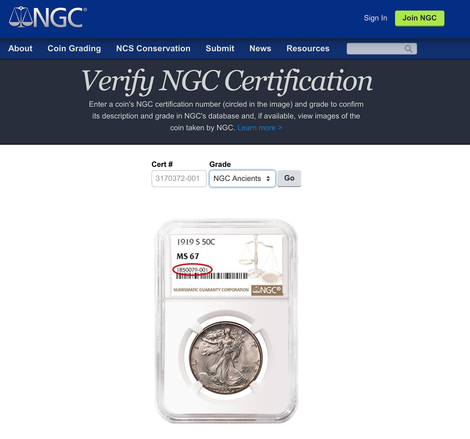 How to use NGC lookup Coin Talk