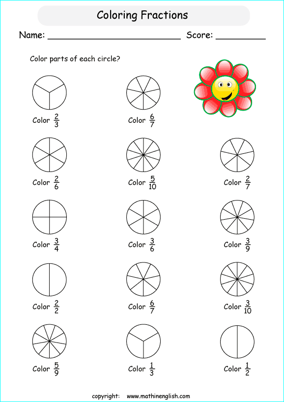 Ejercicios de Fracciones para Colorear Juegos COKITOS