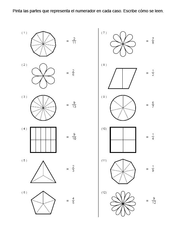 Ejercicios de Fracciones para Colorear Juegos COKITOS
