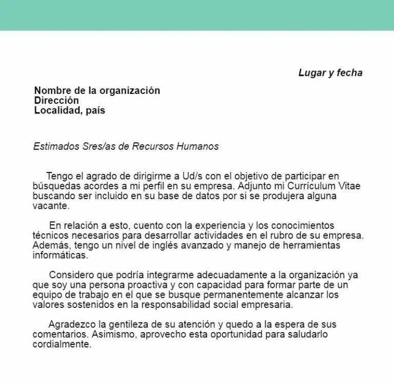 Ejemplo de carta de presentación