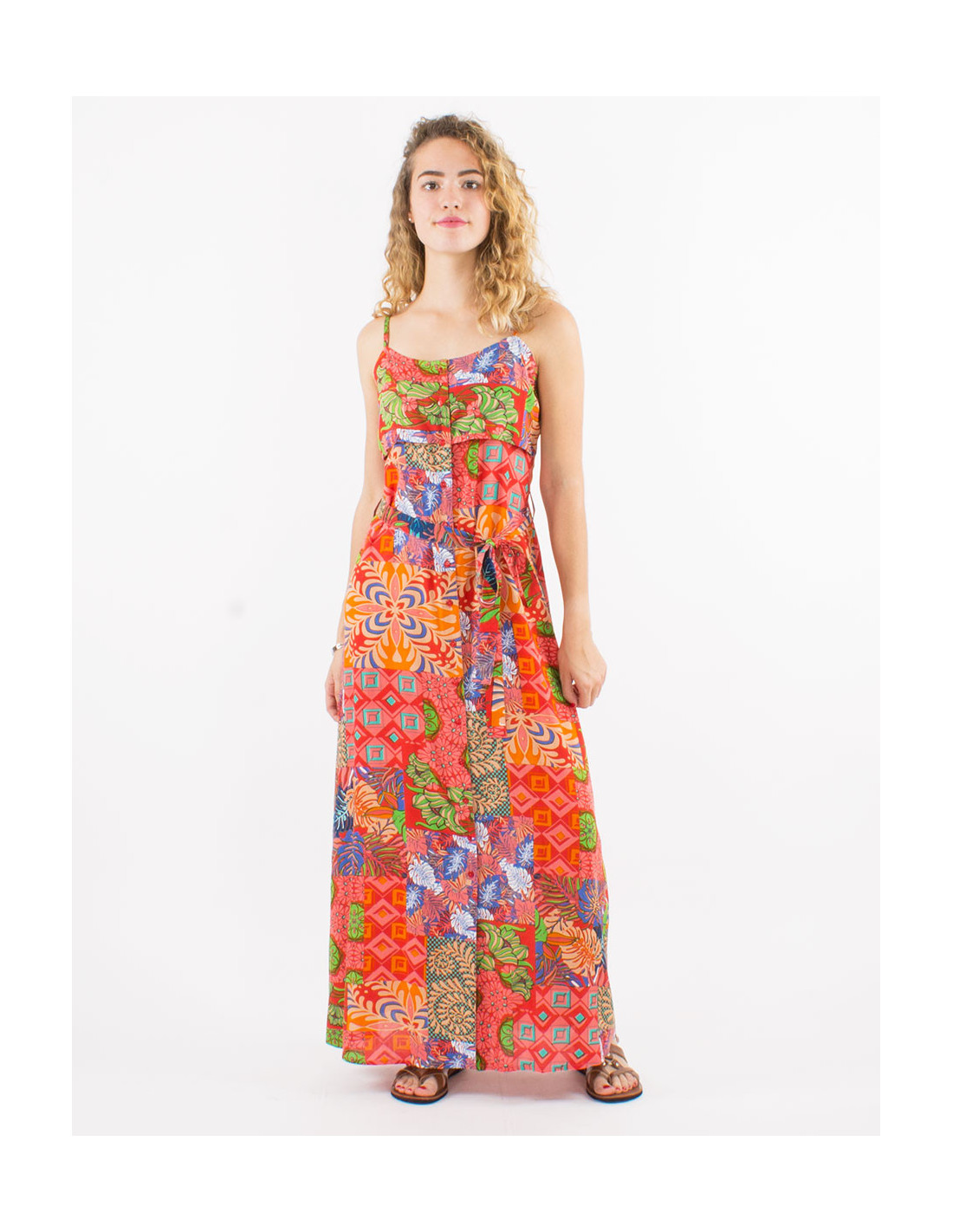 Robe longue originale à imprimé patchwork coloré