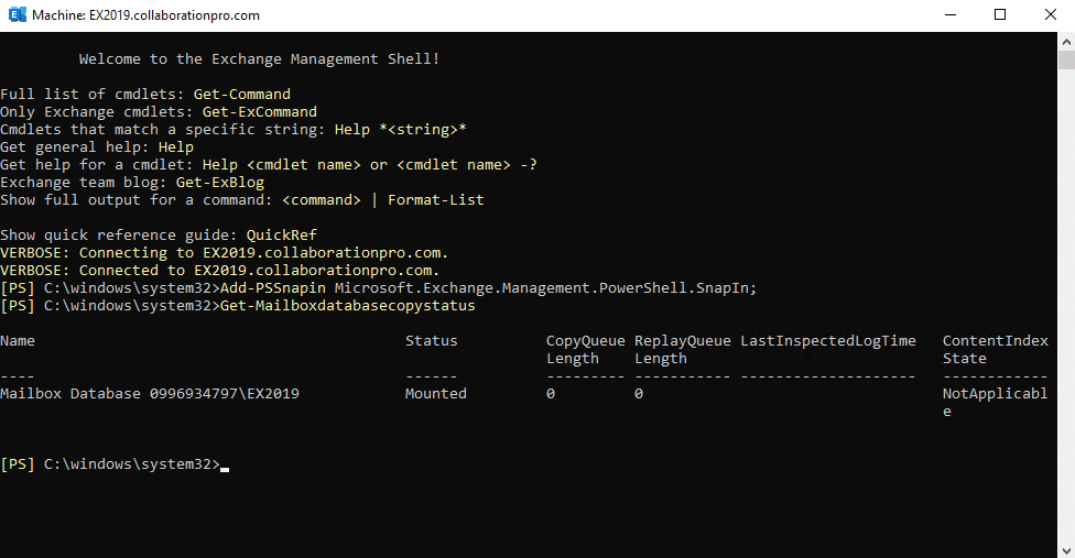 Exchange 2019 GetMailboxDatabaseCopyStatus commands missing.