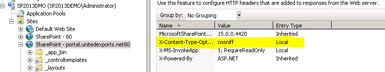 The IE10 nosniff issue in SharePoint 2013 Collaboris