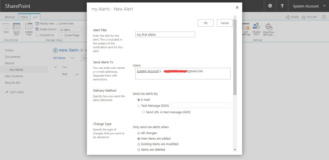 How to configure alerts in SharePoint 2016