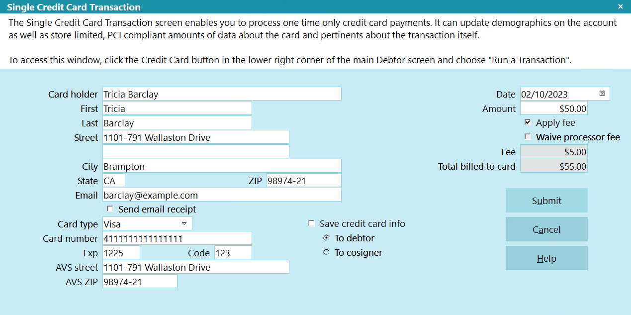 Single Credit Card Transaction Collect! Help