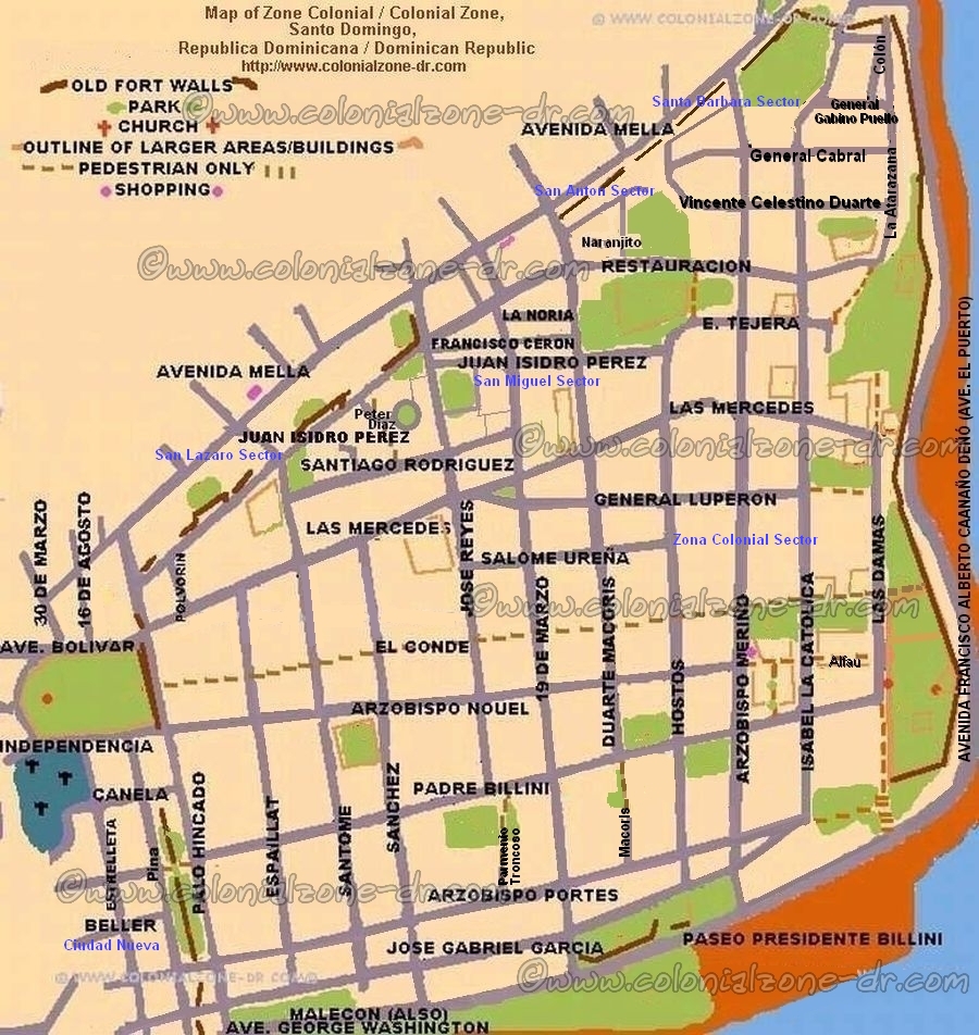 Colonial Zone Map, Santo Domingo, Dominican Republic