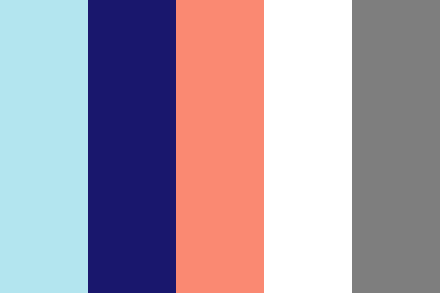 Light blue Navy blue Coral White Grey Color Palette