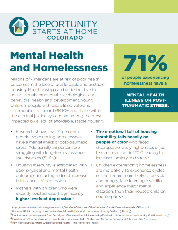 Opportunity Starts at Home Mental Health Colorado Coalition for the