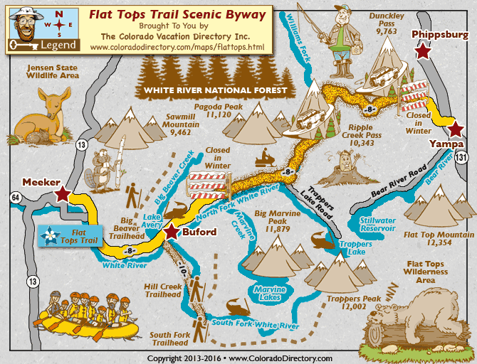Flat Tops Wilderness Map Flat Tops Trail Scenic Byway Map Colorado Vacation Directory