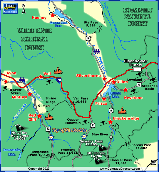 Map Of Summit County Colorado Summit County Local Area Map | Colorado Vacation Directory