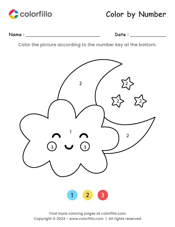Free Online Cloud and Moon Color by Number colorfillo