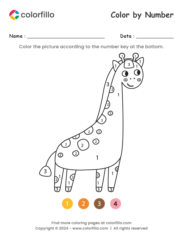 Free Online Giraffe Color by Number - colorfillo