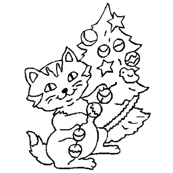 CHAT DE NOËL Coloriage Chat de Noël en Ligne Gratuit a imprimer sur