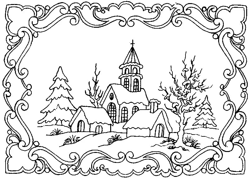 Winter Coloring Pages Landscape & book for kids.
