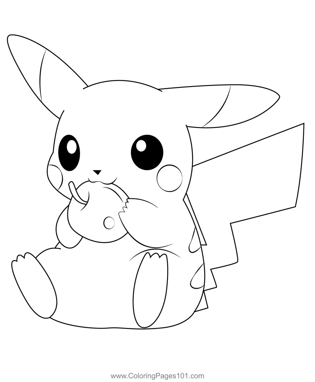 Eating Pikachu Coloring Page for Kids - Free Pikachu Printable Coloring